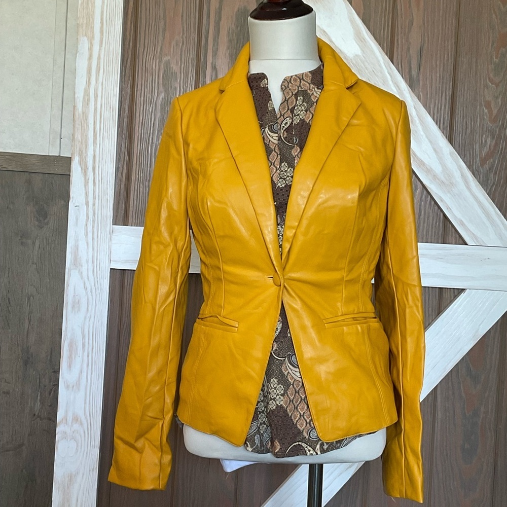 Rosevelvet Faux Leather Blazer. Available in gold and mauve. P2P 17” SIZE S, NWT - Picture 2 of 6